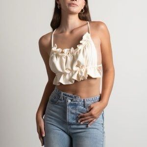 Pretty Garbage Cream Ruffle Jolie Crop Top